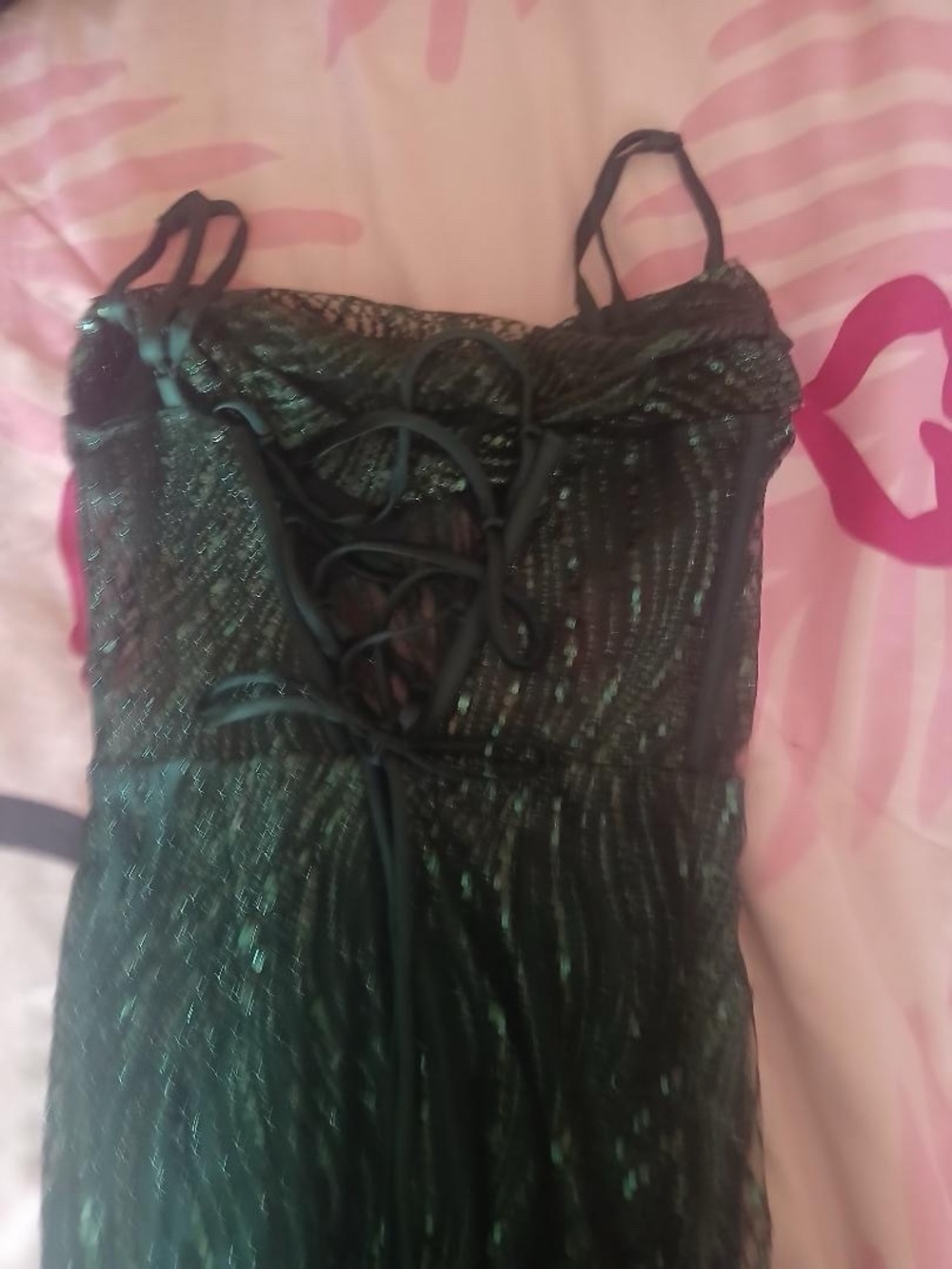 Blondie Nites Black Metallic Lace-Up Slip long dress